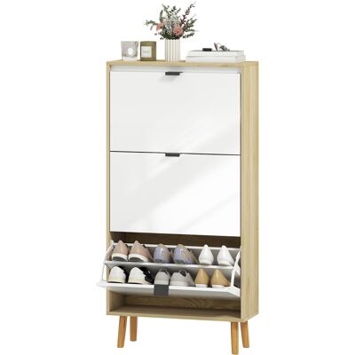 HOMCOM Schuhschrank 18 Paare, Hochglanzfront, schmaler Schuhschrank mit 3 klappbaren Schubladen und verstellbaren Regalen, moderner Stil, für Flur, Eingang, 60x24x127cm, weiß Aosom HOMCOM Schuhschrank 18 Paare, Hochglanzfront, schmaler Schuhschrank mit 3 klappbaren Schubladen und verstellbaren Regalen, moderner Stil, für Flur, Eingang, 60x24x127cm, weiß Aosom