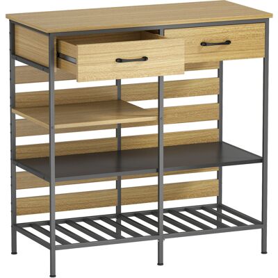 HOMCOM Buffet Küche, Aufbewahrungsmöbel mit 2 Schubladen und 3 offenen Regalen, industrieller Stil, Stahlrahmen, für Esszimmer, Wohnzimmer, Küche, 90 x 40 x 91 cm, Naturholz und Schwarz Aosom HOMCOM Buffet Küche, Aufbewahrungsmöbel mit 2 Schubladen und 3 offenen Regalen, industrieller Stil, Stahlrahmen, für Esszimmer, Wohnzimmer, Küche, 90 x 40 x 91 cm, Naturholz und Schwarz Aosom
