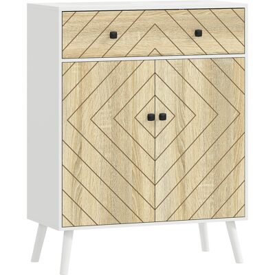 HOMCOM Schuhschrank mit 2 Türen in Fischgrätenmuster, Eingangsschrank mit verstellbaren Regalen, Schublade, für 12 Paare Schuhe, 75x35x97 cm, Weiß und Natur Aosom HOMCOM Schuhschrank mit 2 Türen in Fischgrätenmuster, Eingangsschrank mit verstellbaren Regalen, Schublade, für 12 Paare Schuhe, 75x35x97 cm, Weiß und Natur Aosom