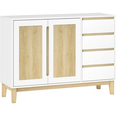 HOMCOM Buffet, Aufbewahrungsmöbel mit 2 Türen und 4 Schubladen, verstellbares Regal, Kautschukholzfüße, skandinavischer Stil, Buffet Esszimmer, Küche und Wohnzimmer, 120 x 40 x 86 cm, Weiß und Eiche Aosom HOMCOM Buffet, Aufbewahrungsmöbel mit 2 Türen und 4 Schubladen, verstellbares Regal, Kautschukholzfüße, skandinavischer Stil, Buffet Esszimmer, Küche und Wohnzimmer, 120 x 40 x 86 cm, Weiß und Eiche Aosom