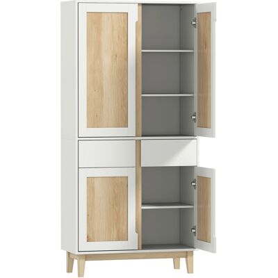 HOMCOM Küchen-Hochschrank, Küchenschrank, Vitrine, 4 Türen, 2 Schubladen, verstellbare Regale, Kautschukholzfüße, Aufbewahrungsmöbel für Wohnzimmer, Esszimmer, 80x35x170cm, Weiß und Eiche Aosom HOMCOM Küchen-Hochschrank, Küchenschrank, Vitrine, 4 Türen, 2 Schubladen, verstellbare Regale, Kautschukholzfüße, Aufbewahrungsmöbel für Wohnzimmer, Esszimmer, 80x35x170cm, Weiß und Eiche Aosom