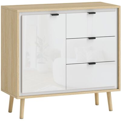 HOMCOM Küchenschrank mit 3 Schubladen und Schrank, Modernes Küchenmöbel mit verstellbarem Regal, Sideboard für Wohnzimmer, Esszimmer und Wohnzimmer, 80x35x77 cm, Glänzendes Weiß und Eiche Aosom HOMCOM Küchenschrank mit 3 Schubladen und Schrank, Modernes Küchenmöbel mit verstellbarem Regal, Sideboard für Wohnzimmer, Esszimmer und Wohnzimmer, 80x35x77 cm, Glänzendes Weiß und Eiche Aosom
