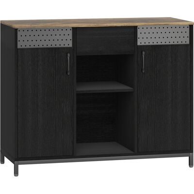 HOMCOM Sideboard mit 2 Türen mit Löchern, Wohnzimmerschrank mit 2 Fächern und Schublade, verstellbare Regale, für Küche, Eingang, Schlafzimmer, Schwarz und Rustikal Braun, 100x40x80 cm Aosom HOMCOM Sideboard mit 2 Türen mit Löchern, Wohnzimmerschrank mit 2 Fächern und Schublade, verstellbare Regale, für Küche, Eingang, Schlafzimmer, Schwarz und Rustikal Braun, 100x40x80 cm Aosom