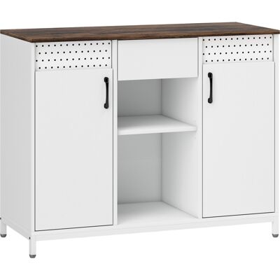 HOMCOM Sideboard mit 2 perforierten Türen, Schublade, offenen Fächern und verstellbaren Regalen, für Küche, Flur und Büro, Weiß, 100x40x80 cm Aosom HOMCOM Sideboard mit 2 perforierten Türen, Schublade, offenen Fächern und verstellbaren Regalen, für Küche, Flur und Büro, Weiß, 100x40x80 cm Aosom