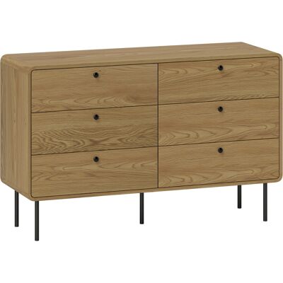 HOMCOM Kommode 6 Schubladen Aufbewahrungsschrank moderner Stil mit abgerundeten Ecken und Stahlfüßen, Kommode Schlafzimmer, Wohnzimmer - 120 x 40 x 75 cm, Eichenholzoptik Aosom HOMCOM Kommode 6 Schubladen Aufbewahrungsschrank moderner Stil mit abgerundeten Ecken und Stahlfüßen, Kommode Schlafzimmer, Wohnzimmer - 120 x 40 x 75 cm, Eichenholzoptik Aosom