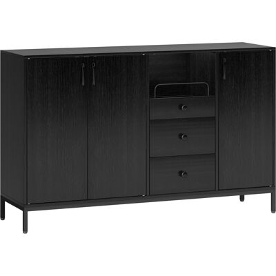 HOMCOM Sideboard mit 3 Türen, Wohnzimmer-Sideboard mit 3 Schubladen, verstellbare Einlegeböden, für Küche, Flur, Esszimmer, Schlafzimmer, Schwarz, 143,5x40x90 cm Aosom HOMCOM Sideboard mit 3 Türen, Wohnzimmer-Sideboard mit 3 Schubladen, verstellbare Einlegeböden, für Küche, Flur, Esszimmer, Schlafzimmer, Schwarz, 143,5x40x90 cm Aosom