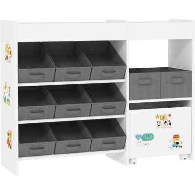 AIYAPLAY Aufbewahrungsregal für Kinder für Spielzeug und Bücher, mit 11 Vliesstoff-Aufbewahrungskörben und einem Schrank auf Rollen, für Kinderzimmer, Wohnzimmer, Spielzimmer, 105 x 30 x 80 cm, weiß Aosom AIYAPLAY Aufbewahrungsregal für Kinder für Spielzeug und Bücher, mit 11 Vliesstoff-Aufbewahrungskörben und einem Schrank auf Rollen, für Kinderzimmer, Wohnzimmer, Spielzimmer, 105 x 30 x 80 cm, weiß Aosom
