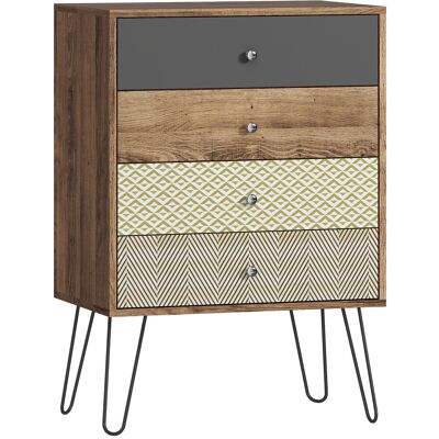HOMCOM Kommode 4 Schubladen, Schlafzimmerkommode, mit Gabelbeinen aus Stahl, Kommode für Wohnzimmer, Büro, Boho‑Stil, 60x39x86 cm, Mehrfarbig Aosom HOMCOM Kommode 4 Schubladen, Schlafzimmerkommode, mit Gabelbeinen aus Stahl, Kommode für Wohnzimmer, Büro, Boho‑Stil, 60x39x86 cm, Mehrfarbig Aosom