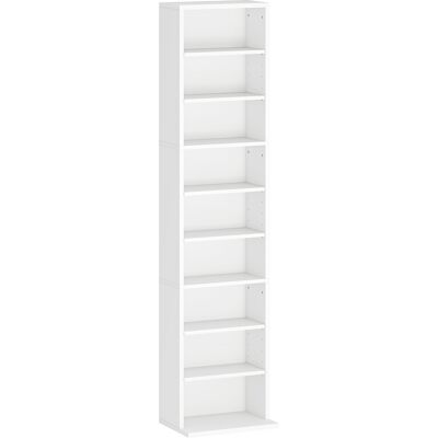 HOMCOM CD-Regal mit 6 verstellbaren Einlegeböden, Platz für 260CD/120DVD, platzsparendes Holzregal mit 9 Fächern, für Wohnzimmer, Schlafzimmer, Büro, 33x24x140 cm, Weiß Aosom HOMCOM CD-Regal mit 6 verstellbaren Einlegeböden, Platz für 260CD/120DVD, platzsparendes Holzregal mit 9 Fächern, für Wohnzimmer, Schlafzimmer, Büro, 33x24x140 cm, Weiß Aosom