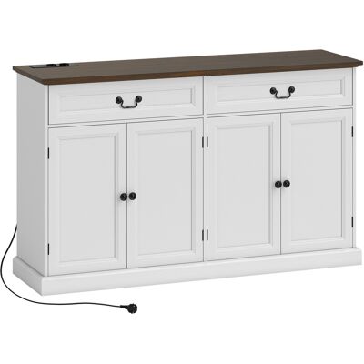 HOMCOM Wohnzimmer-Buffet, Aufbewahrungsmöbel mit 4 Türen, 2 geräuschlosen Schubladen, dicker Platte und verstellbaren Einlegeböden, rustikaler Stil, Buffet für Esszimmer und Küche, 140 x 40 x 85 cm, weiß und braun Aosom HOMCOM Wohnzimmer-Buffet, Aufbewahrungsmöbel mit 4 Türen, 2 geräuschlosen Schubladen, dicker Platte und verstellbaren Einlegeböden, rustikaler Stil, Buffet für Esszimmer und Küche, 140 x 40 x 85 cm, weiß und braun Aosom
