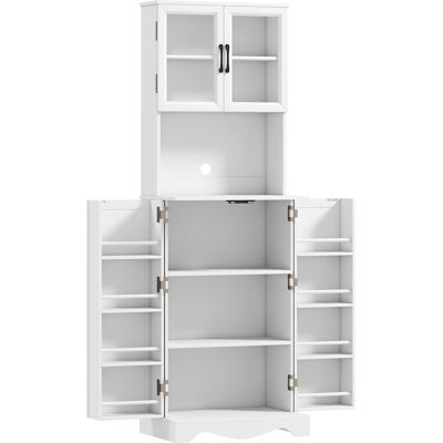 HOMCOM Hoher Küchenschrank 180cm, Vorratsschrank mit 8 Türablagen, Kabeldurchlass, Acryltüren, verstellbare Regale, Arbeitsfläche für Mikrowelle, Rustikal, für Esszimmer/Wohnzimmer, Weiß Aosom HOMCOM Hoher Küchenschrank 180cm, Vorratsschrank mit 8 Türablagen, Kabeldurchlass, Acryltüren, verstellbare Regale, Arbeitsfläche für Mikrowelle, Rustikal, für Esszimmer/Wohnzimmer, Weiß Aosom