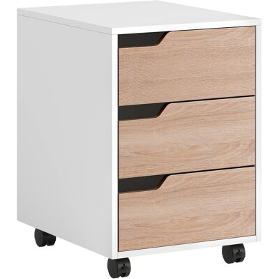 HOMCOM Rollcontainer, Aktenschrank, Bürocontainer mit 3 Schubladen, Büroschrank, Aufbewahrung, Container,4 Universalräder, MDF, Natur+Weiß Aosom HOMCOM Rollcontainer, Aktenschrank, Bürocontainer mit 3 Schubladen, Büroschrank, Aufbewahrung, Container,4 Universalräder, MDF, Natur+Weiß Aosom
