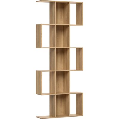 HOMCOM Bücherregal mit 5 Ablagen in S‑Form, platzsparendes Vertikalregal mit 15 Fächern, Aufbewahrungsregal für Wohnzimmer, Schlafzimmer und Büro, Eiche Aosom HOMCOM Bücherregal mit 5 Ablagen in S‑Form, platzsparendes Vertikalregal mit 15 Fächern, Aufbewahrungsregal für Wohnzimmer, Schlafzimmer und Büro, Eiche Aosom