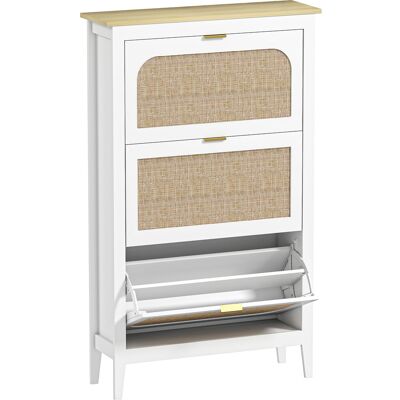 HOMCOM Schuhschrank für 21 Paar Schuhe, schmaler bohème Schuhschrank mit 3 klappbaren Schubladen, Rattantüren und verstellbaren Regalen, für Flur und Eingang, 80x24x131cm, Weiß Aosom HOMCOM Schuhschrank für 21 Paar Schuhe, schmaler bohème Schuhschrank mit 3 klappbaren Schubladen, Rattantüren und verstellbaren Regalen, für Flur und Eingang, 80x24x131cm, Weiß Aosom