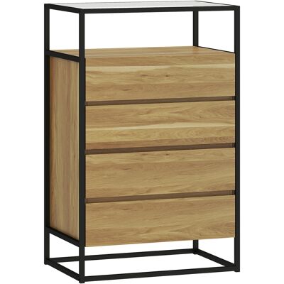 HOMCOM Kommode mit 4 Schubladen, Schlafzimmerkommode mit Oberfläche aus gehärtetem Glas, offenes Fach, Stahlkonstruktion, Schubladenmöbel für Wohnzimmer und Büro, 60x40x94,5 cm, Teak Aosom HOMCOM Kommode mit 4 Schubladen, Schlafzimmerkommode mit Oberfläche aus gehärtetem Glas, offenes Fach, Stahlkonstruktion, Schubladenmöbel für Wohnzimmer und Büro, 60x40x94,5 cm, Teak Aosom