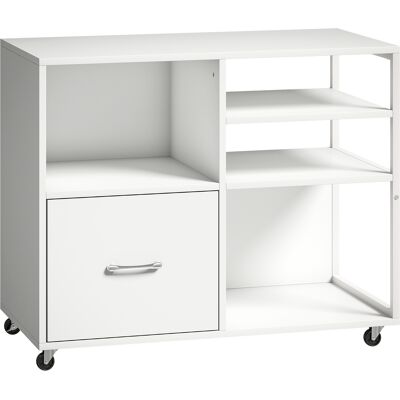 HOMCOM Druckertisch auf Rollen, Druckermöbel mit offenen Regalfächern und Schublade für A4- und Letter-Dokumente, Mobiler Aktenschrank fürs Homeoffice, Weiß Aosom HOMCOM Druckertisch auf Rollen, Druckermöbel mit offenen Regalfächern und Schublade für A4- und Letter-Dokumente, Mobiler Aktenschrank fürs Homeoffice, Weiß Aosom