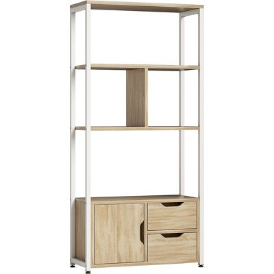 HOMCOM Bücherregal, Regal für Bücher mit 4 Regalböden, 2 Schubladen und Tür, 58x24x122 cm, Industrial-Regal für Wohnzimmer, Schlafzimmer, Arbeitszimmer, Büro, Naturholz Aosom HOMCOM Bücherregal, Regal für Bücher mit 4 Regalböden, 2 Schubladen und Tür, 58x24x122 cm, Industrial-Regal für Wohnzimmer, Schlafzimmer, Arbeitszimmer, Büro, Naturholz Aosom