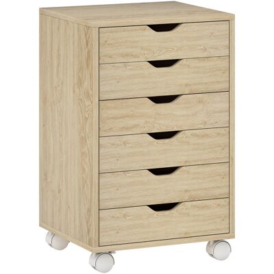 HOMCOM Rollcontainer Schubladenschrank, mobiler Aktenschrank mit 6 Schubladen, Ablage für Drucker mit Rollen, geräuscharme Führungsschienen, für Büro, Zuhause, Eiche Aosom HOMCOM Rollcontainer Schubladenschrank, mobiler Aktenschrank mit 6 Schubladen, Ablage für Drucker mit Rollen, geräuscharme Führungsschienen, für Büro, Zuhause, Eiche Aosom