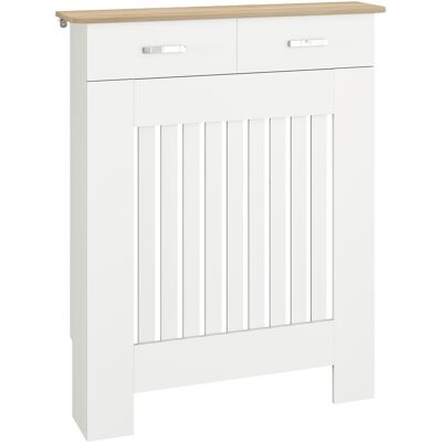 HOMCOM Moderne Lamellen-Heizkörperabdeckung mit Kippschutz und Schublade, Heizkörperverkleidung aus Holz für Wohnzimmer, Flur und Büro, 78x19x97 cm, Weiß Aosom HOMCOM Moderne Lamellen-Heizkörperabdeckung mit Kippschutz und Schublade, Heizkörperverkleidung aus Holz für Wohnzimmer, Flur und Büro, 78x19x97 cm, Weiß Aosom