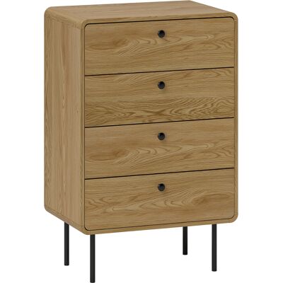 HOMCOM Kommode 4 Schubladen, schlanker Aufbewahrungsschrank mit Stahlfüßen, abgerundete Ecken und Holzgriffe, moderner Stil, Kommode für Schlafzimmer, Wohnzimmer, Flur, 60 x 39 x 91,5 cm, Eiche Aosom HOMCOM Kommode 4 Schubladen, schlanker Aufbewahrungsschrank mit Stahlfüßen, abgerundete Ecken und Holzgriffe, moderner Stil, Kommode für Schlafzimmer, Wohnzimmer, Flur, 60 x 39 x 91,5 cm, Eiche Aosom