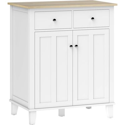 HOMCOM Küchen-Sideboard Aufbewahrungsmöbel für Schlafzimmer, Wohnzimmer, Büro mit 2 Türen 2 Schubladen - 76 x 48 x 91 cm - Weiß und Holzoptik Aosom HOMCOM Küchen-Sideboard Aufbewahrungsmöbel für Schlafzimmer, Wohnzimmer, Büro mit 2 Türen 2 Schubladen - 76 x 48 x 91 cm - Weiß und Holzoptik Aosom