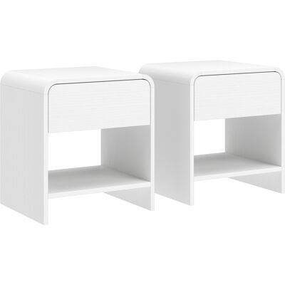 HOMCOM Set mit 2 Nachttischen, moderner Beistelltisch mit offenem Fach und geräuschlos schließender Schublade, abgerundete Ecken, für Schlafzimmer, Wohnzimmer, Holzmaserung Aosom HOMCOM Set mit 2 Nachttischen, moderner Beistelltisch mit offenem Fach und geräuschlos schließender Schublade, abgerundete Ecken, für Schlafzimmer, Wohnzimmer, Holzmaserung Aosom