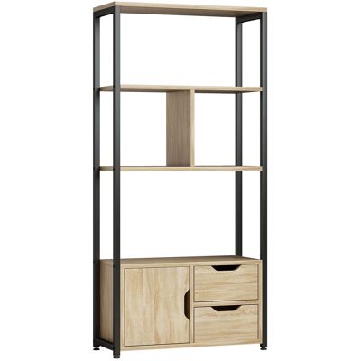 HOMCOM Bücherregal Industrial-Stil 3 Ablagen Schranktür 2 Schubladen Spanplatten Holzoptik schwarzer Stahl Aosom HOMCOM Bücherregal Industrial-Stil 3 Ablagen Schranktür 2 Schubladen Spanplatten Holzoptik schwarzer Stahl Aosom