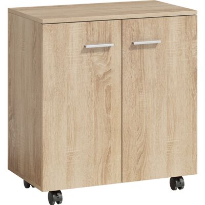 HOMCOM Sideboard auf Rollen, Sideboard mit 2 Türen und Regalen, für Wohnzimmer, Schlafzimmer, Büro, 60x35x65 cm, Natur Aosom HOMCOM Sideboard auf Rollen, Sideboard mit 2 Türen und Regalen, für Wohnzimmer, Schlafzimmer, Büro, 60x35x65 cm, Natur Aosom