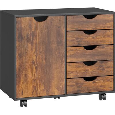 HOMCOM Rollcontainer mit 5 Schubladen und 1 Tür, verstellbares Fach, Aufbewahrungsmöbel für Büro, Rollcontainer auf Rollen, für Dokumente und Schreibwaren, 78 x 40 x 66,5 cm, rustikalbraun Aosom HOMCOM Rollcontainer mit 5 Schubladen und 1 Tür, verstellbares Fach, Aufbewahrungsmöbel für Büro, Rollcontainer auf Rollen, für Dokumente und Schreibwaren, 78 x 40 x 66,5 cm, rustikalbraun Aosom
