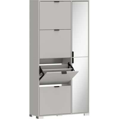 HOMCOM platzsparender hoher Slim-Schuhschrank mit 2 Spiegeltüren und 4 Klapptüren, Flurschrank mit verstellbaren Regalen, 2 Schränkchen, 5 Füßen, Platz für 16 Paar, 82x30x168 cm, Grau Aosom HOMCOM platzsparender hoher Slim-Schuhschrank mit 2 Spiegeltüren und 4 Klapptüren, Flurschrank mit verstellbaren Regalen, 2 Schränkchen, 5 Füßen, Platz für 16 Paar, 82x30x168 cm, Grau Aosom