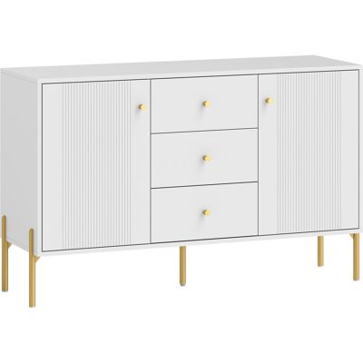 HOMCOM Moderner Sideboard mit 2 Türen, Wohnzimmer-Sideboard mit 3 Schubladen, verstellbare Einlegeböden, Arbeitsplatte in Marmoroptik, Stahlfüße, für Küche, Flur, Schlafzimmer, Weiß, 120x39,1x76 cm Aosom HOMCOM Moderner Sideboard mit 2 Türen, Wohnzimmer-Sideboard mit 3 Schubladen, verstellbare Einlegeböden, Arbeitsplatte in Marmoroptik, Stahlfüße, für Küche, Flur, Schlafzimmer, Weiß, 120x39,1x76 cm Aosom