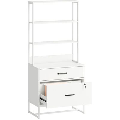 HOMCOM Schreibtisch-Aktenschrank mit Regal, 2 Schubladen, Ablagefläche für Drucker, Schloss, für A4, Letter, Legal, Büro, Weiß Aosom HOMCOM Schreibtisch-Aktenschrank mit Regal, 2 Schubladen, Ablagefläche für Drucker, Schloss, für A4, Letter, Legal, Büro, Weiß Aosom