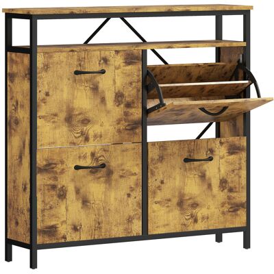HOMCOM Schuhschrank mit 4 Klappen Schmal Schuhkipper mit Verstellbar Trennwand, offenem Fach Schuhregal für 12-20 Paar Schuhe Schuhaufbewahrung Schuhkommode für Flur, Eingang 98x24x95cm Rustikal Braun Aosom HOMCOM Schuhschrank mit 4 Klappen Schmal Schuhkipper mit Verstellbar Trennwand, offenem Fach Schuhregal für 12-20 Paar Schuhe Schuhaufbewahrung Schuhkommode für Flur, Eingang 98x24x95cm Rustikal Braun Aosom