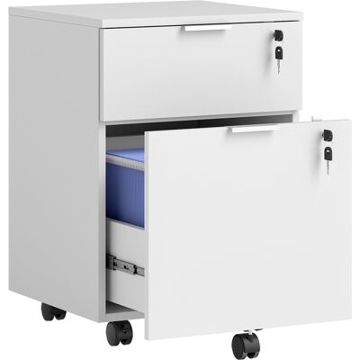 HOMCOM Büroschrank, Aufbewahrungsmöbel 2 Schubladen 2 Schienen für Hängemappen, abschließbar mit 2 Schlüsseln, 4 Rollen 42x40x60 cm weiß Aosom HOMCOM Büroschrank, Aufbewahrungsmöbel 2 Schubladen 2 Schienen für Hängemappen, abschließbar mit 2 Schlüsseln, 4 Rollen 42x40x60 cm weiß Aosom