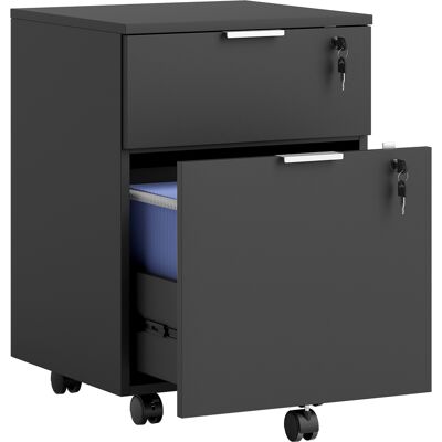 HOMCOM Rollcontainer, Aufbewahrungsmöbel 2 Schubladen 2 Hängeregisterstangen, abschließbar mit 2 Schlüsseln, 4 Rollen 42x40x60 cm schwarz Aosom HOMCOM Rollcontainer, Aufbewahrungsmöbel 2 Schubladen 2 Hängeregisterstangen, abschließbar mit 2 Schlüsseln, 4 Rollen 42x40x60 cm schwarz Aosom