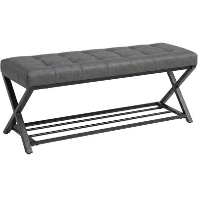 HOMCOM Schuhbank mit Sitzfläche, Gepolstertes Schuhregal mit Stauraum, Industrielle Sitzbank mit Ablage, X-förmiger Stahlrahmen, Kunstleder, bis 220kg für Flur Eingangsbereich, 112x37x47cm Dunkelgrau Aosom HOMCOM Schuhbank mit Sitzfläche, Gepolstertes Schuhregal mit Stauraum, Industrielle Sitzbank mit Ablage, X-förmiger Stahlrahmen, Kunstleder, bis 220kg für Flur Eingangsbereich, 112x37x47cm Dunkelgrau Aosom