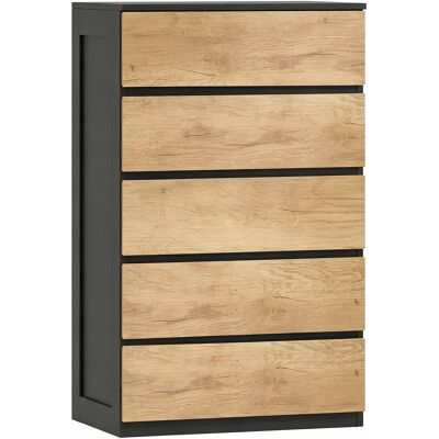 HOMCOM Kommode mit 5 Schubladen, Holzkommode für Schlafzimmer, Wohnzimmer, Esszimmer und Flur, 60x39x100 cm, Schwarz und Eiche Aosom HOMCOM Kommode mit 5 Schubladen, Holzkommode für Schlafzimmer, Wohnzimmer, Esszimmer und Flur, 60x39x100 cm, Schwarz und Eiche Aosom