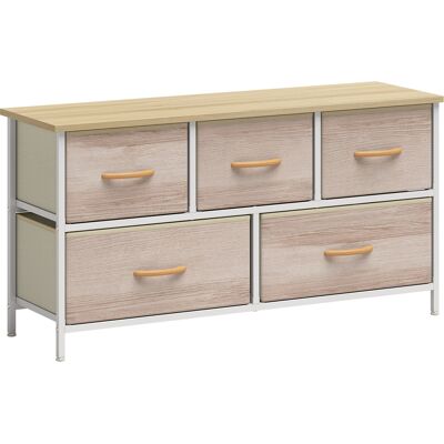 HOMCOM Kommode mit 5 Schubladen aus Stoff Schubladenschrank Aufbewahrungsschrank mit Metallrahmen Schrank für Wohnzimmer, Schlafzimmer, 100x30x51,5 cm Naturholz und Weiß Aosom HOMCOM Kommode mit 5 Schubladen aus Stoff Schubladenschrank Aufbewahrungsschrank mit Metallrahmen Schrank für Wohnzimmer, Schlafzimmer, 100x30x51,5 cm Naturholz und Weiß Aosom