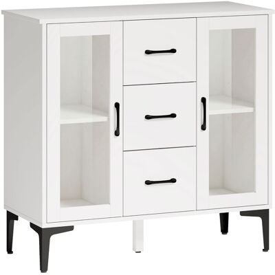 HOMCOM Kommode Sideboard mit 3 Schubladen 2 Glastüren Modern Schubladenschrank mit verstellbaren Regalen Soft-Close-Scharnieren 90x38x86cm Aufbewahrungsschrank für Wohnzimmer Esszimmer Flur Weiß Aosom HOMCOM Kommode Sideboard mit 3 Schubladen 2 Glastüren Modern Schubladenschrank mit verstellbaren Regalen Soft-Close-Scharnieren 90x38x86cm Aufbewahrungsschrank für Wohnzimmer Esszimmer Flur Weiß Aosom