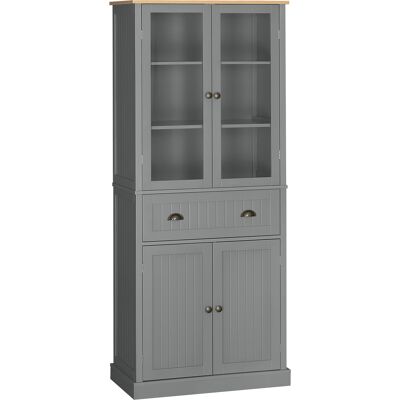 HOMCOM Buffet Küchenschrank Aufbewahrung 4 Türen, davon 2 Glastüren + 1 Schublade, Höhe 182,5 cm, mit verstellbaren Einlegeböden - grau Aosom HOMCOM Buffet Küchenschrank Aufbewahrung 4 Türen, davon 2 Glastüren + 1 Schublade, Höhe 182,5 cm, mit verstellbaren Einlegeböden - grau Aosom