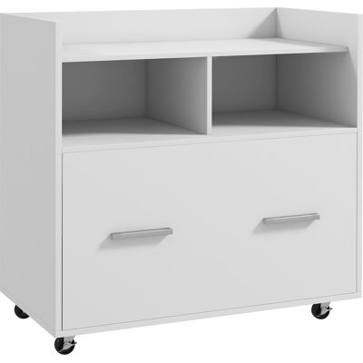 HOMCOM Druckerwagen mit Feststellrollen, Druckerschrank mit großer Schublade, offener Ablage und verstellbarer Leiste, Multifunktional für Büro/Arbeitszimmer, 76x40x75.5 cm, Weiß Aosom HOMCOM Druckerwagen mit Feststellrollen, Druckerschrank mit großer Schublade, offener Ablage und verstellbarer Leiste, Multifunktional für Büro/Arbeitszimmer, 76x40x75.5 cm, Weiß Aosom