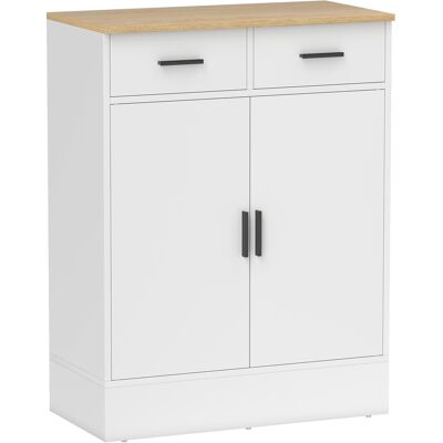 HOMCOM Sideboard mit Stauraum, Kommode mit 2 Schubladen, verstellbares Regal, Aufbewahrungsschrank für Küche, Wohnzimmer, Flur, Naturholz, Weiß Aosom HOMCOM Sideboard mit Stauraum, Kommode mit 2 Schubladen, verstellbares Regal, Aufbewahrungsschrank für Küche, Wohnzimmer, Flur, Naturholz, Weiß Aosom
