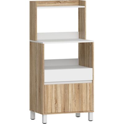 HOMCOM Mikrowellenschrank, Küchenschrank mit Schublade, 2 Soft-Close-Türen, Arbeitsfläche und offenen Regalen, Aufbewahrung für Esszimmer, Wohnzimmer, 60x40x131cm, Eiche und Weiß Aosom HOMCOM Mikrowellenschrank, Küchenschrank mit Schublade, 2 Soft-Close-Türen, Arbeitsfläche und offenen Regalen, Aufbewahrung für Esszimmer, Wohnzimmer, 60x40x131cm, Eiche und Weiß Aosom
