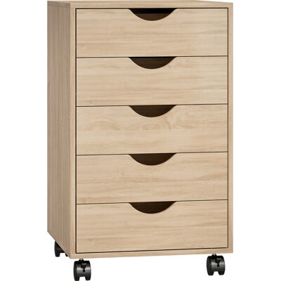 HOMCOM Rollcontainer mit Rollen, Büroschubladenschrank mit 5 Schubladen, mobiler Aktenschrank, für Arbeitszimmer, Wohnzimmer, 40x40x67 cm, Eiche Aosom HOMCOM Rollcontainer mit Rollen, Büroschubladenschrank mit 5 Schubladen, mobiler Aktenschrank, für Arbeitszimmer, Wohnzimmer, 40x40x67 cm, Eiche Aosom