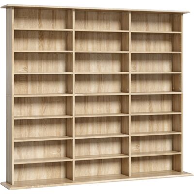 HOMCOM Aufbewahrung für CDs und DVDs, Multimedia-Regal, Max. Kapazität 1032 CDs/594 DVDs & Blu-ray, 24 Fächer und 18 verstellbare Böden, für Wohnzimmer, Schlafzimmer, 145x24x126,3cm, Eiche Aosom HOMCOM Aufbewahrung für CDs und DVDs, Multimedia-Regal, Max. Kapazität 1032 CDs/594 DVDs & Blu-ray, 24 Fächer und 18 verstellbare Böden, für Wohnzimmer, Schlafzimmer, 145x24x126,3cm, Eiche Aosom