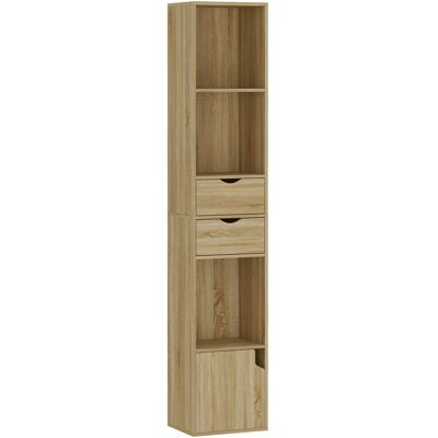HOMCOM Regal mit 6 Fächern, schmales hohes Regal mit Schublade, Tür und offenen Regalböden, modernes Möbel für Wohnzimmer, Büro oder Schlafzimmer, 30 x 24 x 158 cm, Eiche Aosom HOMCOM Regal mit 6 Fächern, schmales hohes Regal mit Schublade, Tür und offenen Regalböden, modernes Möbel für Wohnzimmer, Büro oder Schlafzimmer, 30 x 24 x 158 cm, Eiche Aosom