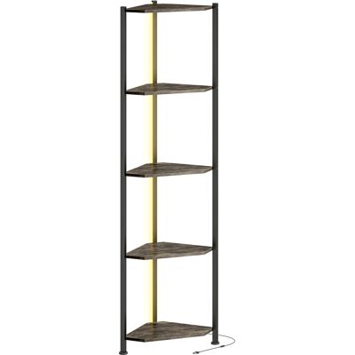 HOMCOM Bücherregal 5 Ebenen Eckregal mit LED-Beleuchtung Standregal mit Metallrahmen Aufbewahrungsregal Regal für Wohnzimmer, Büro, Schlafzimmer, 32 x 32 x 147 cm, Rustikal-Braun Aosom HOMCOM Bücherregal 5 Ebenen Eckregal mit LED-Beleuchtung Standregal mit Metallrahmen Aufbewahrungsregal Regal für Wohnzimmer, Büro, Schlafzimmer, 32 x 32 x 147 cm, Rustikal-Braun Aosom