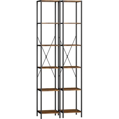 HOMCOM Bücherregal 2er-Set Regal mit 6 Ebenen, Standregal Industrial Dekoregal mit Stahlrahmen für Wohnzimmer, Homeoffice, Schlafzimmer, 30 x 30 x 174,5 cm, Rustikal-Braun Aosom HOMCOM Bücherregal 2er-Set Regal mit 6 Ebenen, Standregal Industrial Dekoregal mit Stahlrahmen für Wohnzimmer, Homeoffice, Schlafzimmer, 30 x 30 x 174,5 cm, Rustikal-Braun Aosom