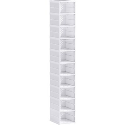 HOMCOM Schuhboxen 10 Stück Stapelbare und Faltbar Schuh-Organizer mit Transparenten Türen, Platzsparend Schuhaufbewahrung für 10 Paare Schuhe, Weiß Aosom HOMCOM Schuhboxen 10 Stück Stapelbare und Faltbar Schuh-Organizer mit Transparenten Türen, Platzsparend Schuhaufbewahrung für 10 Paare Schuhe, Weiß Aosom