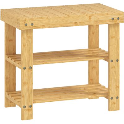 HOMCOM Schuhbank aus Bambus, Schuhregal mit 2 Ablagen und Sitzfläche, bis 136 kg, Sitzbank für Flur, Eingangsbereich, 50 x 28 x 45 cm, Natur Aosom HOMCOM Schuhbank aus Bambus, Schuhregal mit 2 Ablagen und Sitzfläche, bis 136 kg, Sitzbank für Flur, Eingangsbereich, 50 x 28 x 45 cm, Natur Aosom